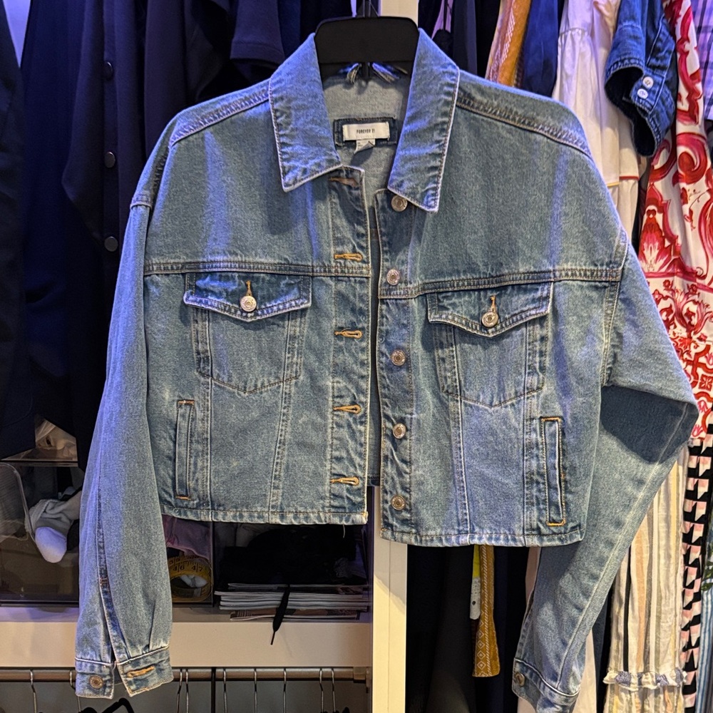 Forever 21 Light Blue Cropped Jean Jacket